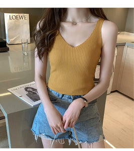 V-neck Summer Camisole Knitted Sleeveless Top Shirt