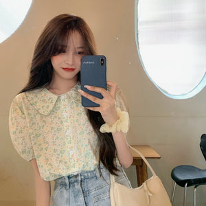 Doll Collar Broken Flowers Retro Summer Shirt
