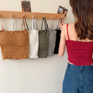All-match Wrap Chest Top Suspender Ruffled Shirt