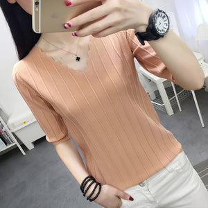 New Slim Middle-sleeved V-neck Sweater Shirt