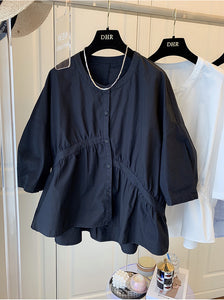 Loose Asymmetric Fold Stitching Doll Shirt