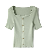 Load image into Gallery viewer, French Seagull Collar Retro Gold Buckle Knitted Top Shirt
