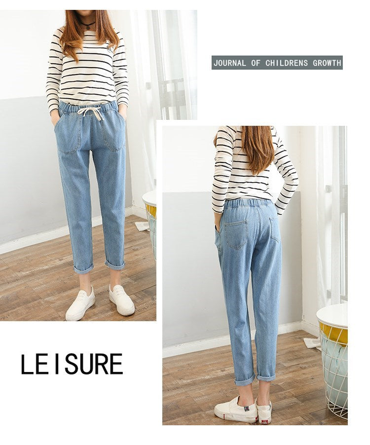 New Elastic High Waist Denim Trousers Casual Pants