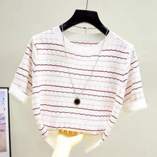 Load image into Gallery viewer, Korean Style Stripe Shirt Short-sleeved Sweater
