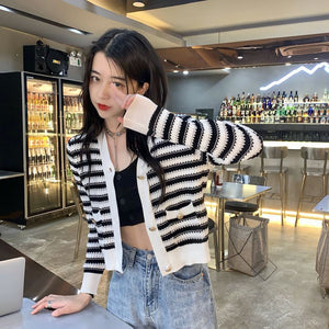 Trendy Striped Long-sleeved Cardigan Sweater