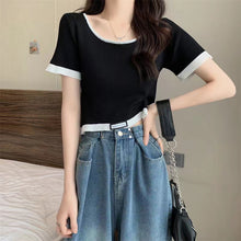 Load image into Gallery viewer, Striped U-neck Short Knitted Pullover Top Shirt
