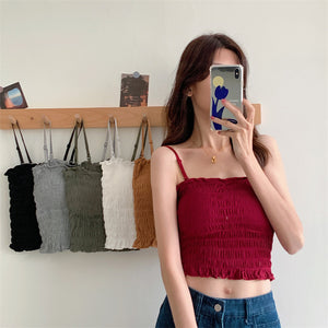 All-match Wrap Chest Top Suspender Ruffled Shirt