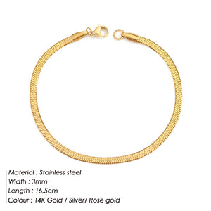 3MM Flat Snake Chain Bracelet