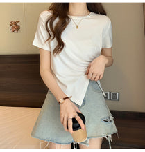 Load image into Gallery viewer, Design sense slit short-sleeved t-shirt slim fit shoulders short T-shirt

