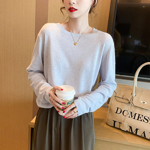 圆领针织衫女春秋冬2022新款薄款毛衣内搭长袖羊绒打底衫早秋上衣