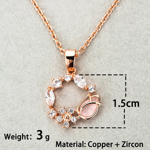 Rose Zircon Wreath Blossom Flower Jewelry Set