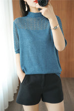 Load image into Gallery viewer, Half-High Hollow Collar Half-sleeved Shirt
