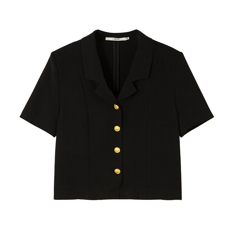 HEYGIRL Black Korean Style Short-sleeved Shirt