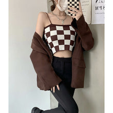 Load image into Gallery viewer, Checkerboard Knitted Sling Plaid Slim Shirt
