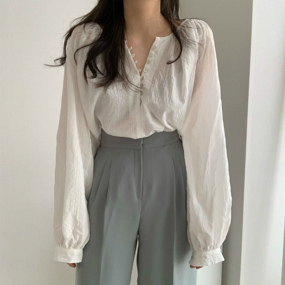 Summer Niche Round Neck Loose Wild Long-sleeved Shirt