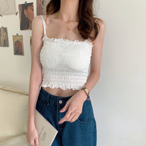 All-match Wrap Chest Top Suspender Ruffled Shirt