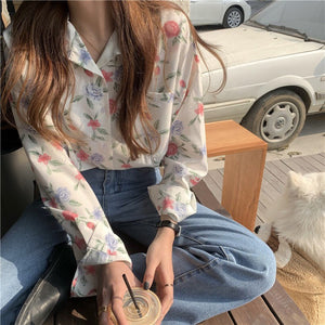 Retro Style Floral Long-sleeved Shirt