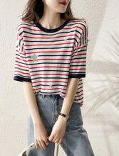 Load image into Gallery viewer, New Star Jacquard Striped Short-sleeved T-shirt
