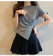 Load image into Gallery viewer, Design sense slit short-sleeved t-shirt slim fit shoulders short T-shirt
