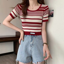 Load image into Gallery viewer, Striped U-neck Short Knitted Pullover Top Shirt
