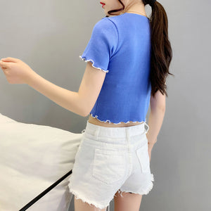 Butterfly Embroidery Short-sleeved Round Neck Shirt