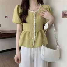 Load image into Gallery viewer, Puff Sleeves Stitching Lace Doll Shirt Shirt
