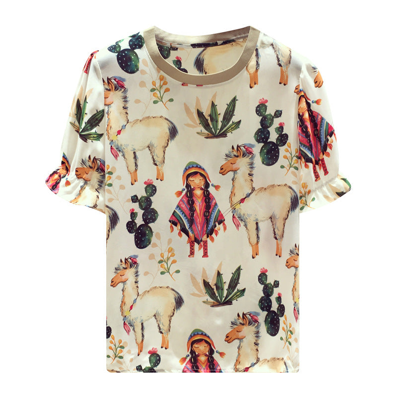 Ethnic Style Printed Chiffon Summer Top Shirt