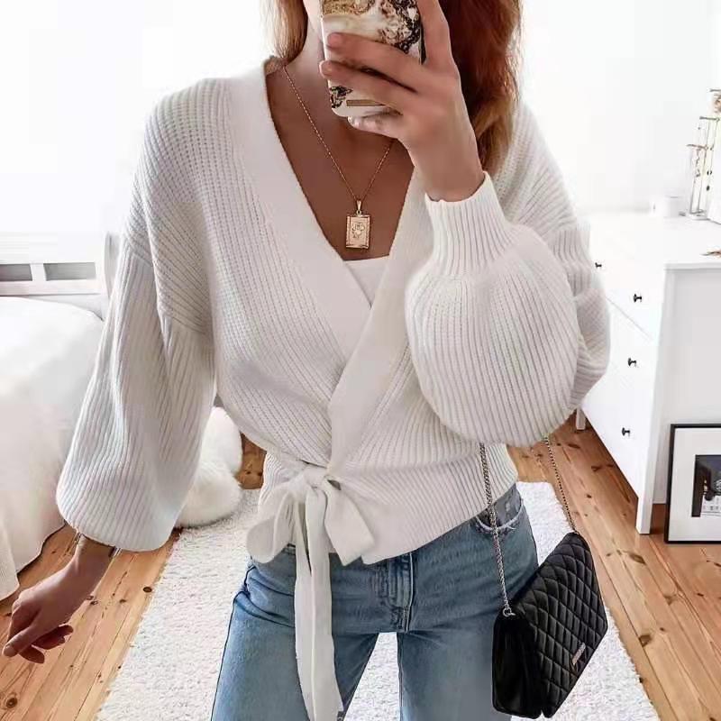 V-neck Pleated Long-sleeved Trendy Sweater Shirt