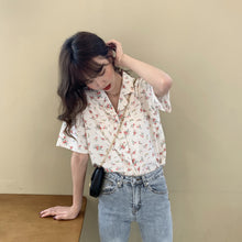 Load image into Gallery viewer, New Slim Chiffon Printed Suit Collar Short-sleeved Top Shirt
