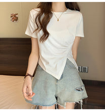 Load image into Gallery viewer, Design sense slit short-sleeved t-shirt slim fit shoulders short T-shirt

