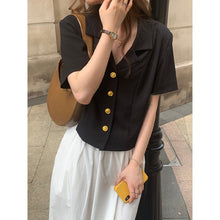 Load image into Gallery viewer, HEYGIRL Black Korean Style Short-sleeved Shirt
