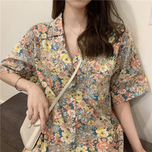 Load image into Gallery viewer, Summer Floral Short-sleeved Chiffon Collar Loose Shirt
