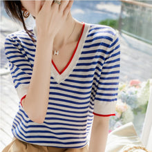 Load image into Gallery viewer, Refreshing Style Silky Lyocell V-neck Knitted T-shirt
