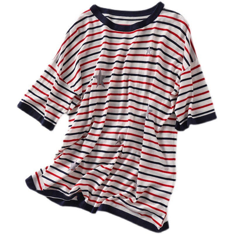 New Star Jacquard Striped Short-sleeved T-shirt
