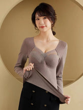 Load image into Gallery viewer, Velvet Chest Pad Latex Seamless Round Neck Long-sleeved Shirt
