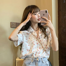 Load image into Gallery viewer, New Slim Chiffon Printed Suit Collar Short-sleeved Top Shirt

