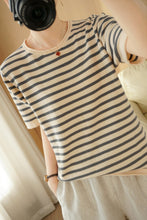 Load image into Gallery viewer, Spot Cotton Stripe Knitted Short-sleeved Shirt

