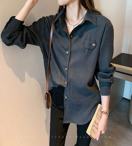 All-match Thin Design Loose Thick Long-sleeved Shirt