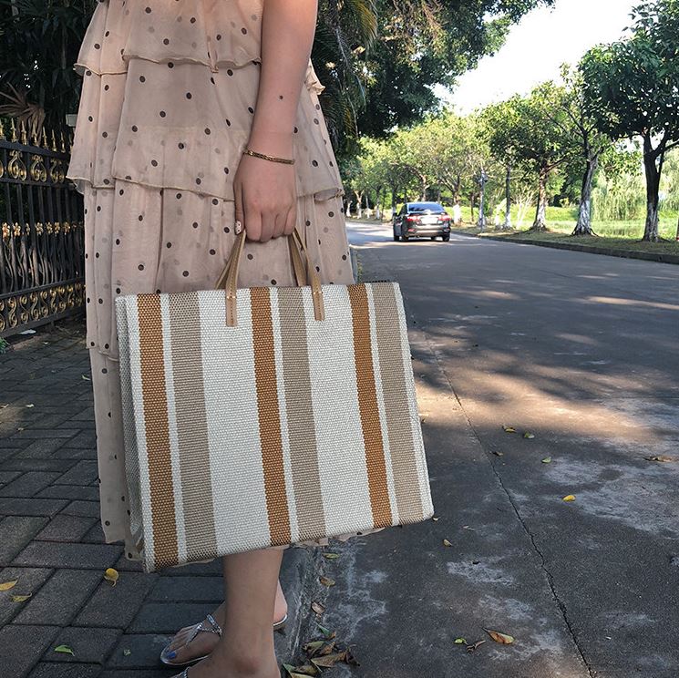 Striped Canvas Large-capacity Tote Bag